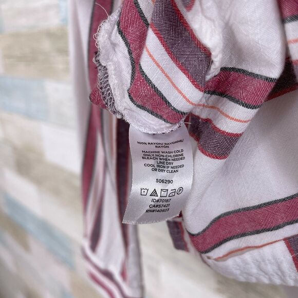 LOFT Striped Button Down Tunic Shirt White Red Casual Womens Small Petite SP - Picture 6 of 7